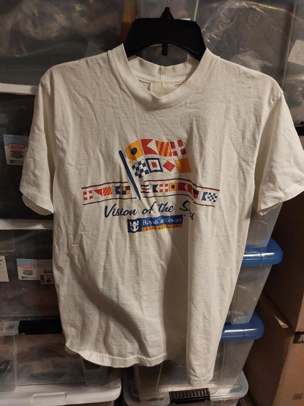 Vintage Royal Caribbean Vison of the Seas Intl Flag on White T Shirt Size M